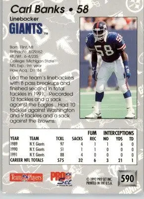 Carl Banks - 1992 Pro Set - #590 - Football - Football Card Single