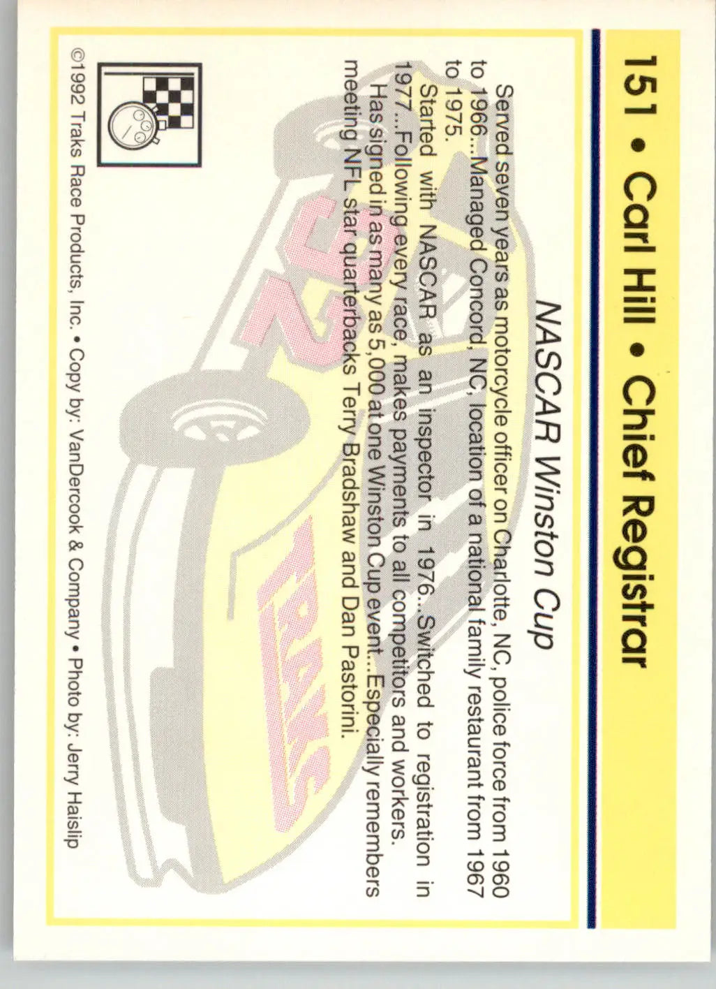 Carl Hill - 1992 Traks - #151 - Racing - Racing Card Single