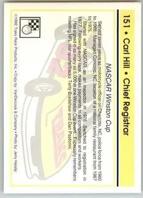 Carl Hill - 1992 Traks - #151 - Racing - Racing Card Single
