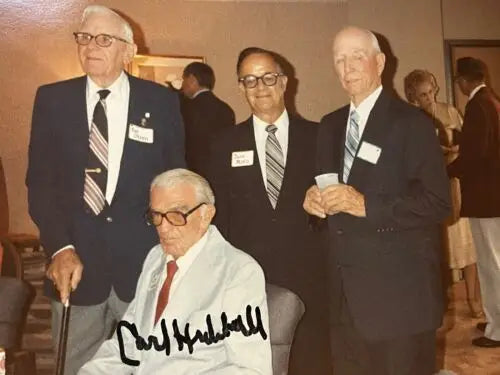 Group of older men in suits with Carl Hubbell Autographed 8x10 by Pat Olsen