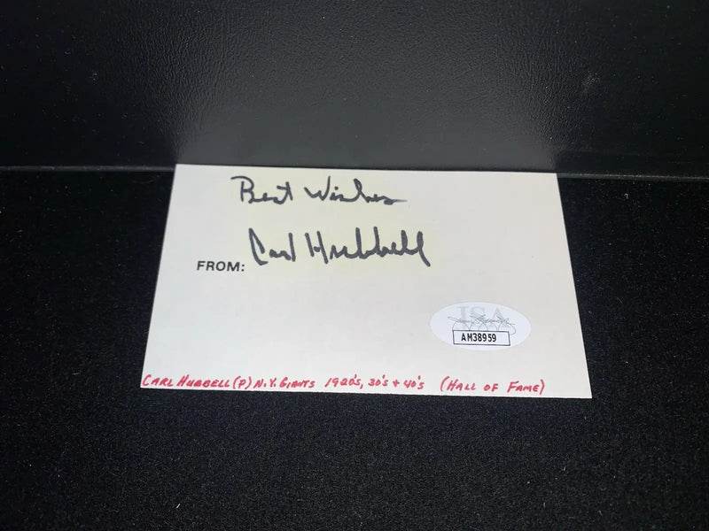 Carl Hubbell Baseball Signed Cut Auto Autograph Index Card NY Giants JSA - Sports Memorabilia
