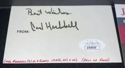 Carl Hubbell Baseball Signed Cut Auto Autograph Index Card NY Giants JSA - Sports Memorabilia
