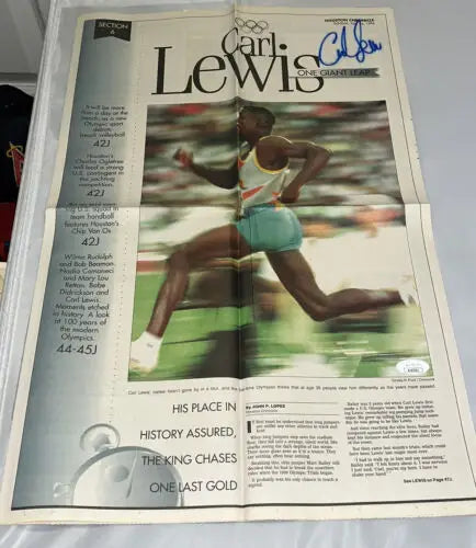 Signed Carl Lewis July 4 Houston Chronicle Signed Newspaper Auto JSA Olympic Gold