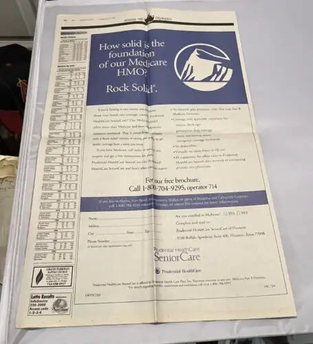 Folded newspaper advertisement featuring Carl Lewis July 4 1996 Houston Chronicle signed