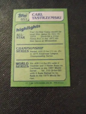 Carl Yastrzemski 1982 Topps #651 ’In Action’ Boston Red Sox. NRMT+ - Baseball Card Single
