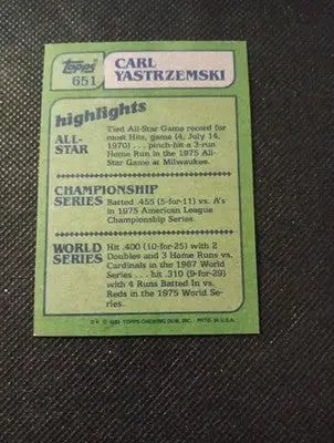 Carl Yastrzemski 1982 Topps #651 ’In Action’ Boston Red Sox. NRMT+ - Baseball Card Single