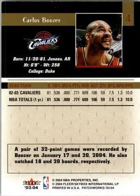 Carlos Boozer - 2003-04 Fleer Patchworks - #4 - Basketball - Basketball Card Single