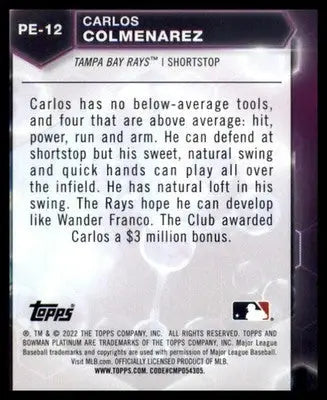 Carlos Colmenarez 2022 Bowman Platinum Precious Elements #PE-12 Tampa Bay Rays - Baseball Card Single