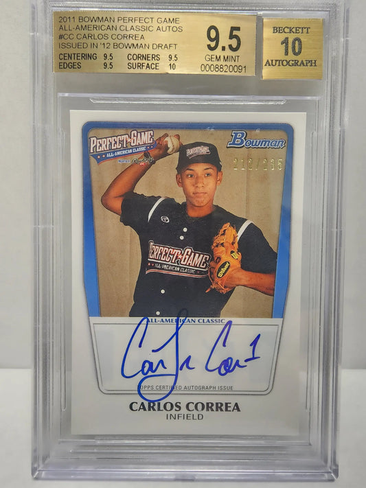 Carlos Correa 2011 Bowman Perfect Game Auto #212/235 BGS 9.5 Auto 10 - Baseball Card Single