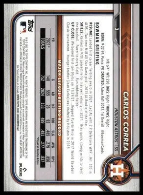 Carlos Correa 2022 Bowman #3 Houston Astros - Baseball Card Single