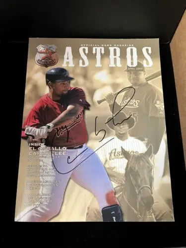 Carlos Lee signed Houston Astros magazine featuring El Caballo and Biggio AUTO
