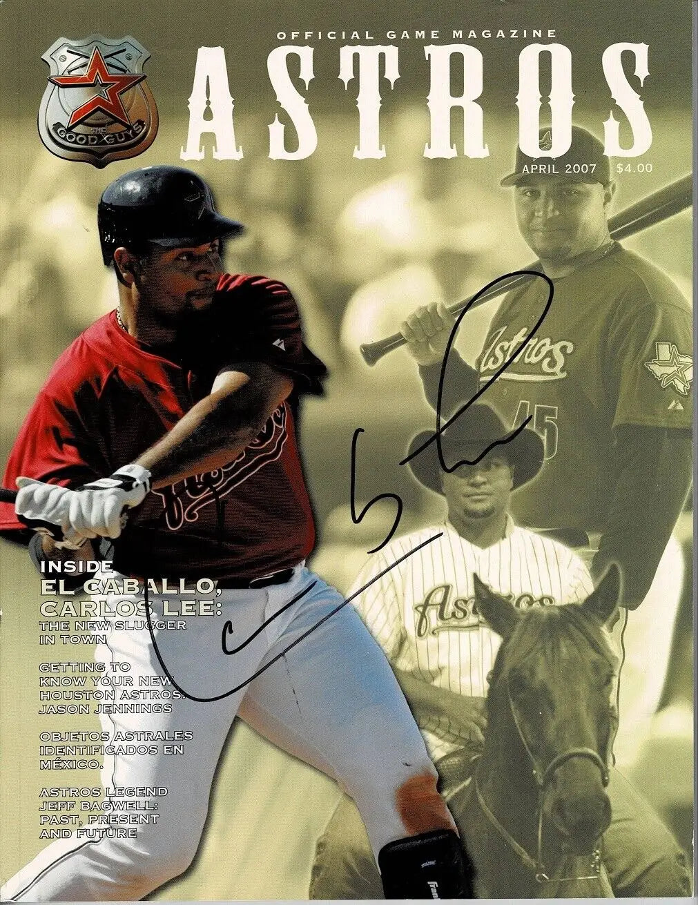 Carlos Lee signed Houston Astros game program magazine features El Caballo Biggio AUTO
