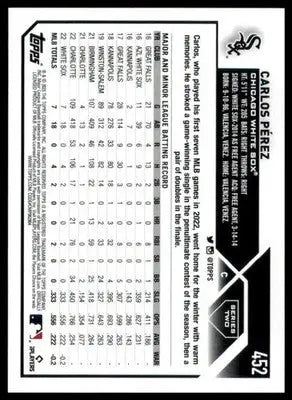 Carlos Pérez Rookie 2023 Topps #452 Chicago White Sox - Baseball Card Single