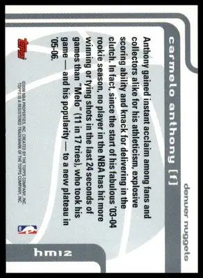 Carmelo Anthony 2006-07 Topps Hobby Masters #HM12 Denver Nuggets - Basketball Card Single