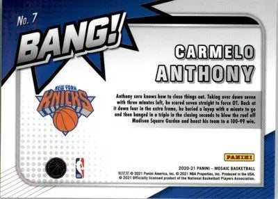 Carmelo Anthony - 2020-21 Panini Mosaic - #7 - Bang! Basketball - Basketball Card Single