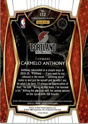 Carmelo Anthony - 2020-21 Panini Select - #132 - Blue Prizms Basketball - Basketball Card Single