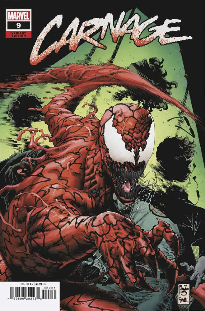 Monstrous red symbiote with sharp teeth from Carnage #9 Siqueira Variant trading cards