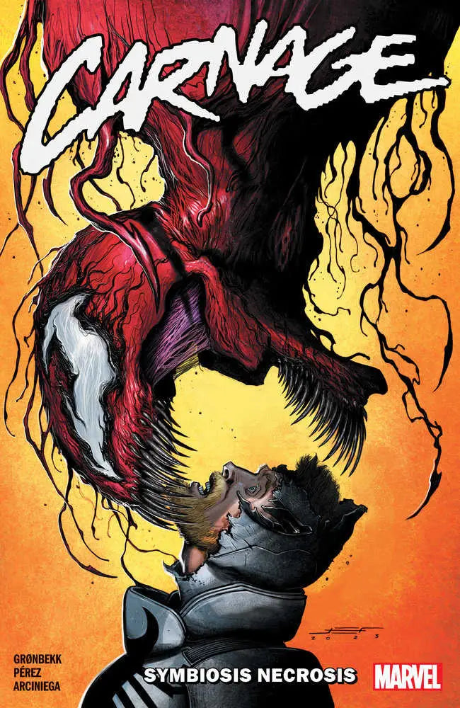 Carnage TPB Volume 02 Symbiosis Necrosis comic book cover featuring Dylan Brock and symbiotic sibling