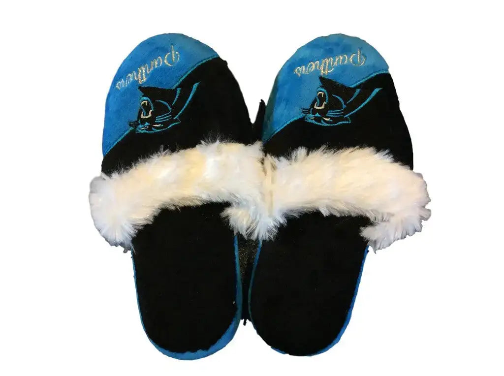 Carolina Panthers Women’s Team Logo Name Cursive Colorblock Slipper - Small (5-6) - Apparel