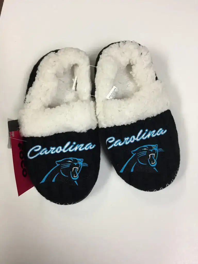 Carolina Panthers Women’s Team Logo Script Fur Moccasin Slipper Shoe - XL (11-12)