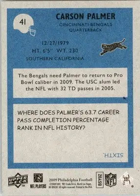 Carson Palmer - 2009 Philadelphia - #41 - Football - Football Card Single