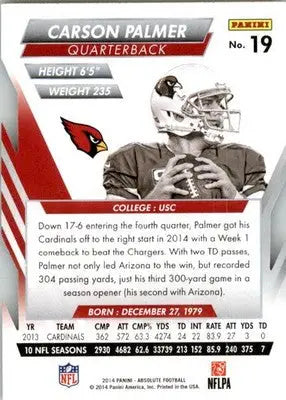 Carson Palmer - 2014 Panini Absolute - #19 - Retail Football - Football Card Single