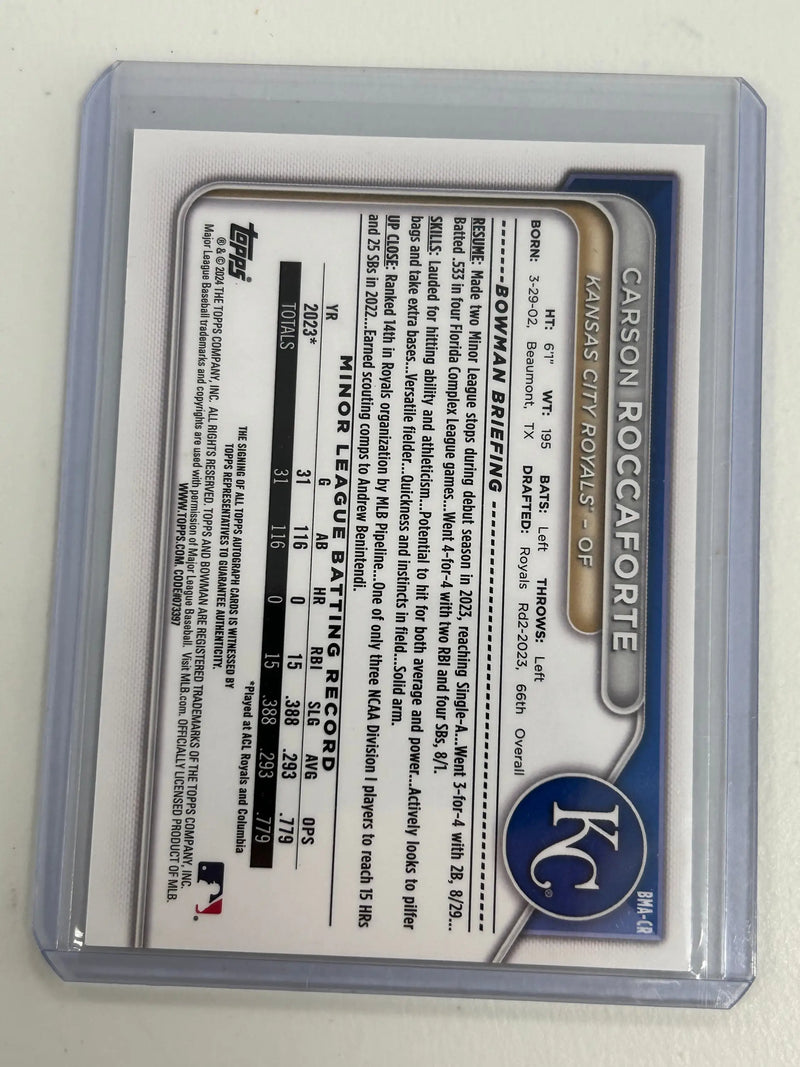 Carson Roccaforte 2024 Bowman Chrome Mega Black Auto #1/1 - Baseball Card Single