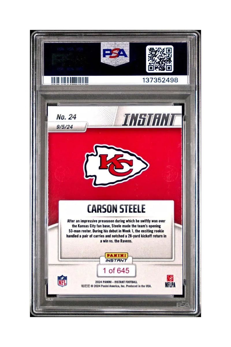 Carson Steele Rookie 2024 Panini Instant NFL #24 PSA 10 Gem Mint