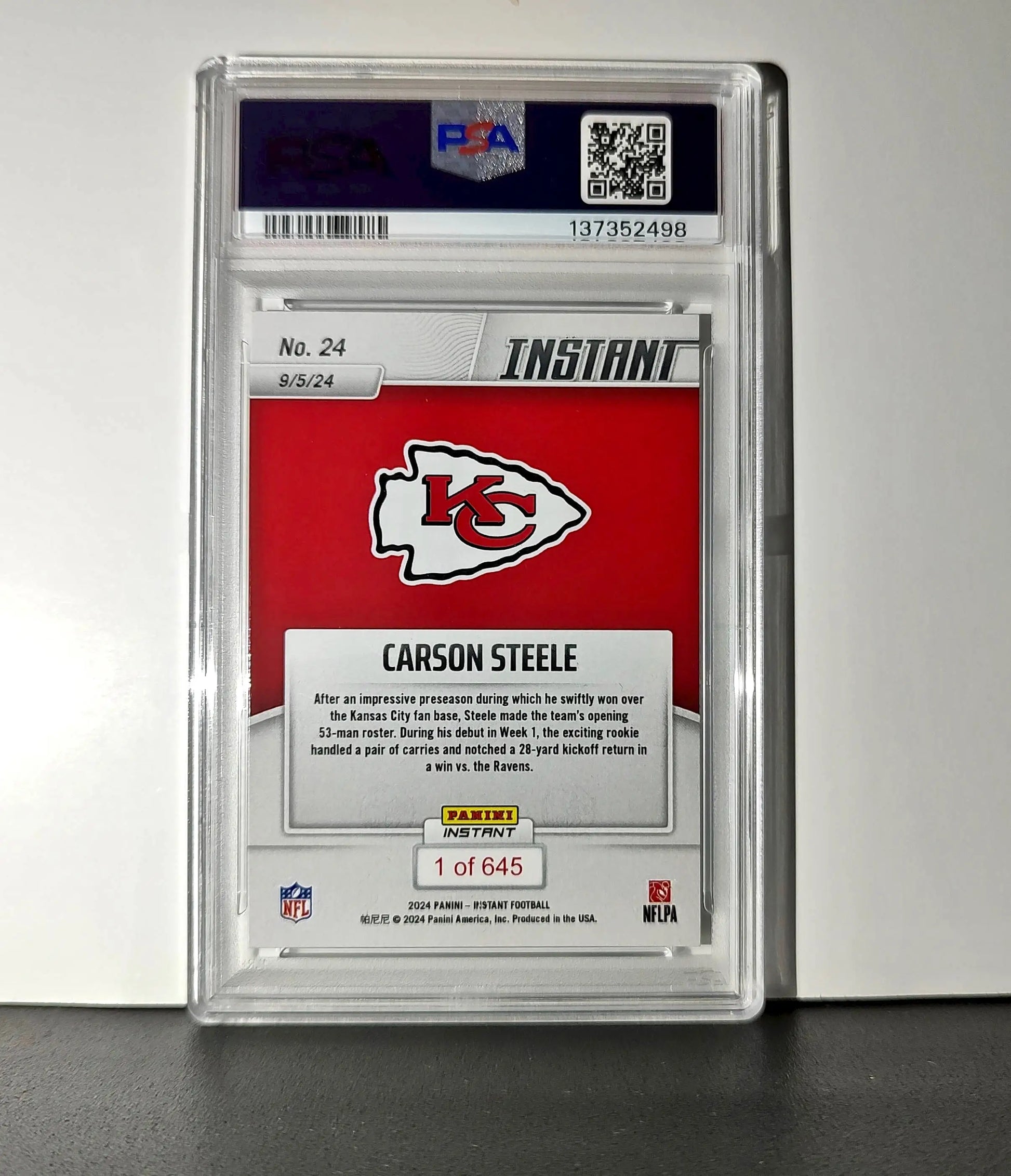Carson Steele Rookie 2024 Panini Instant NFL #24 PSA 10 Gem Mint