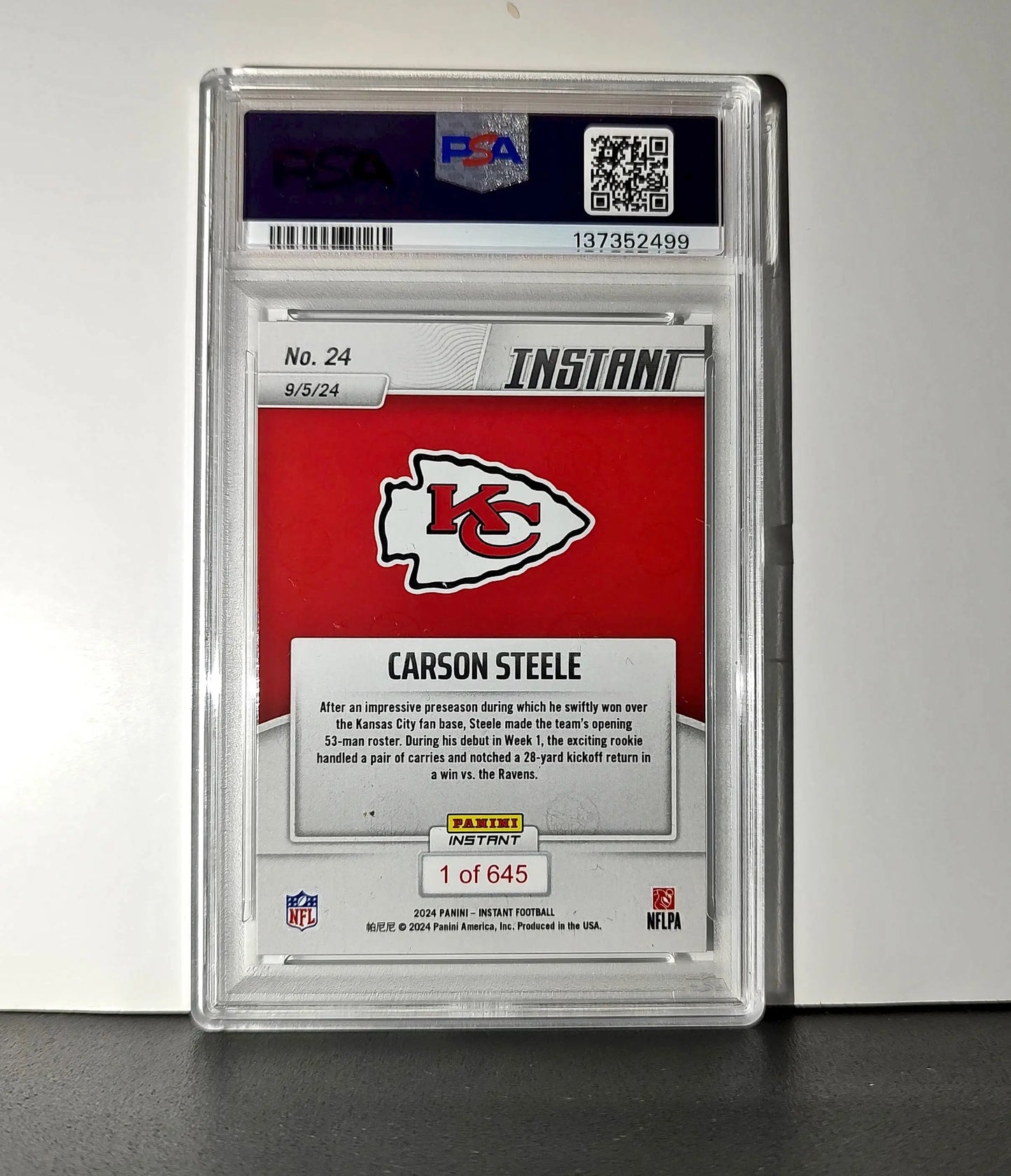 Carson Steele Rookie 2024 Panini Instant NFL #24 PSA 9 Mint