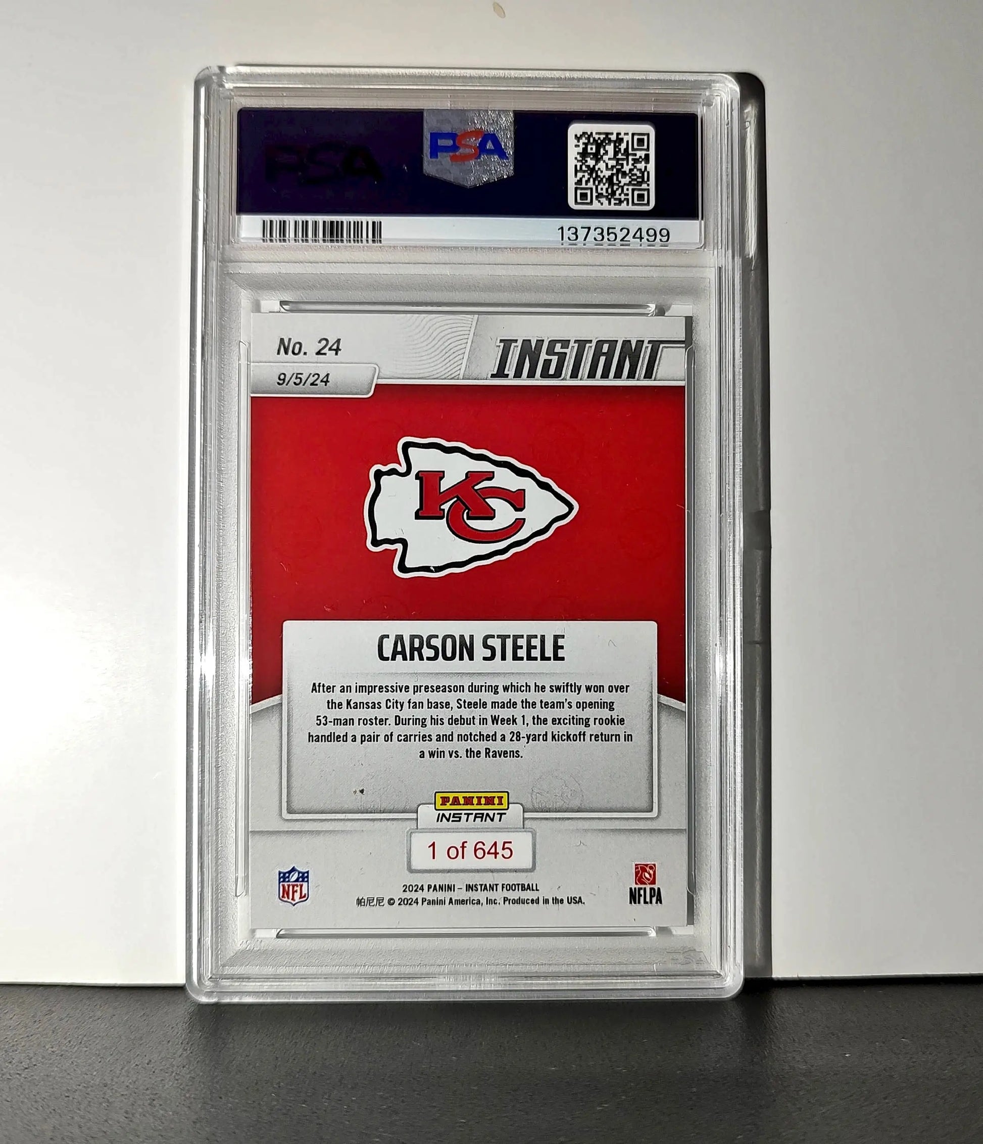 Carson Steele Rookie 2024 Panini Instant NFL #24 PSA 9 Mint