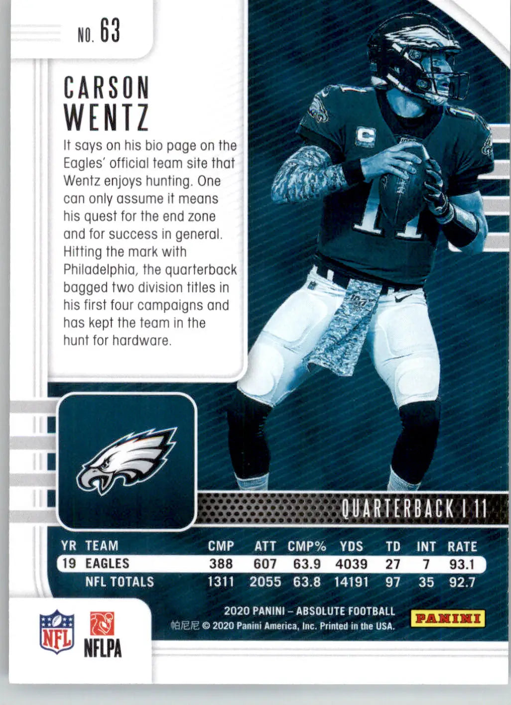 Carson Wentz - 2020 Panini Absolute - #63 - Retail Football