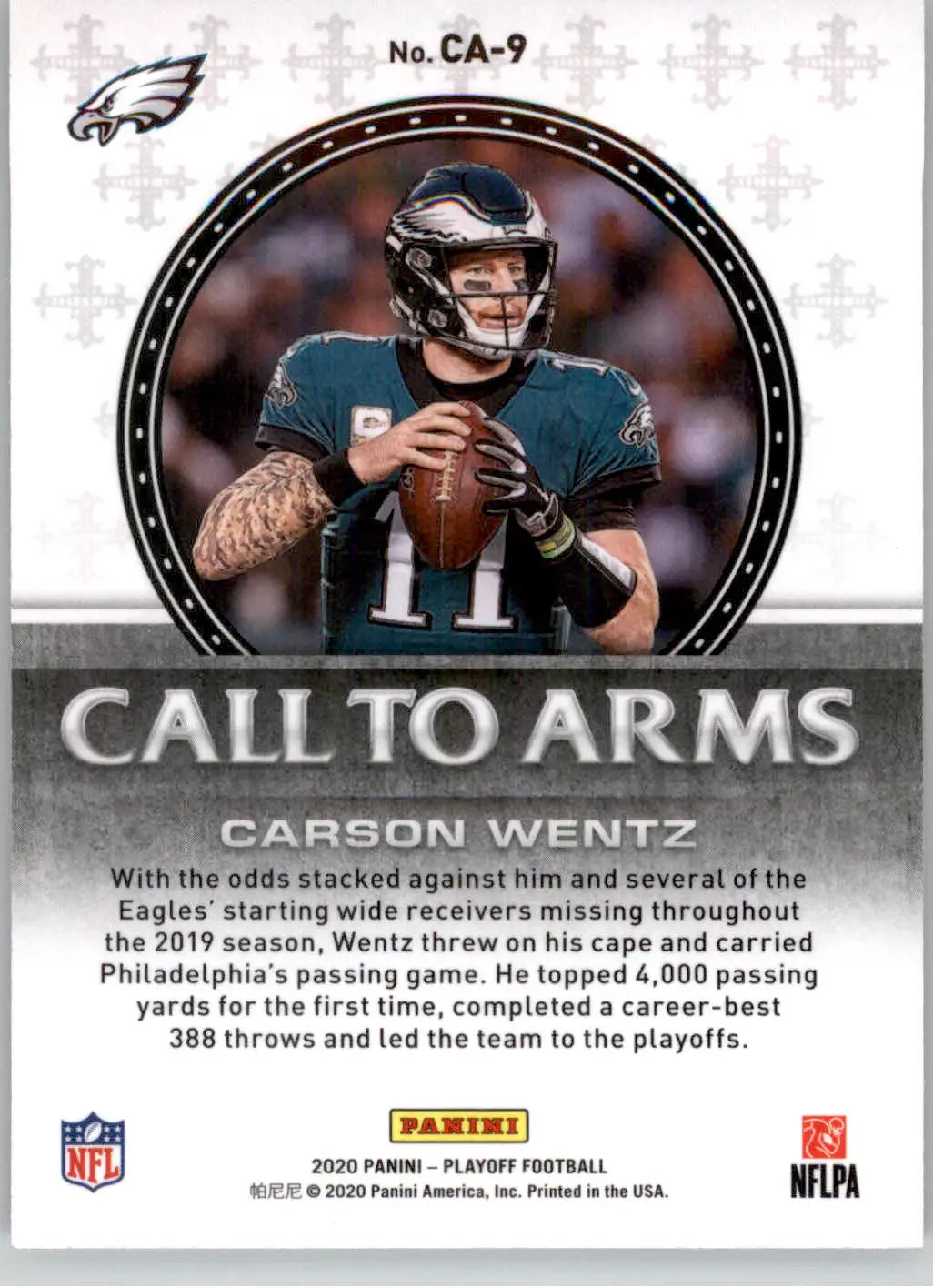 Carson Wentz - 2020 Panini Playoff - #CA-9 - Call to Arms Football - Football Card Single