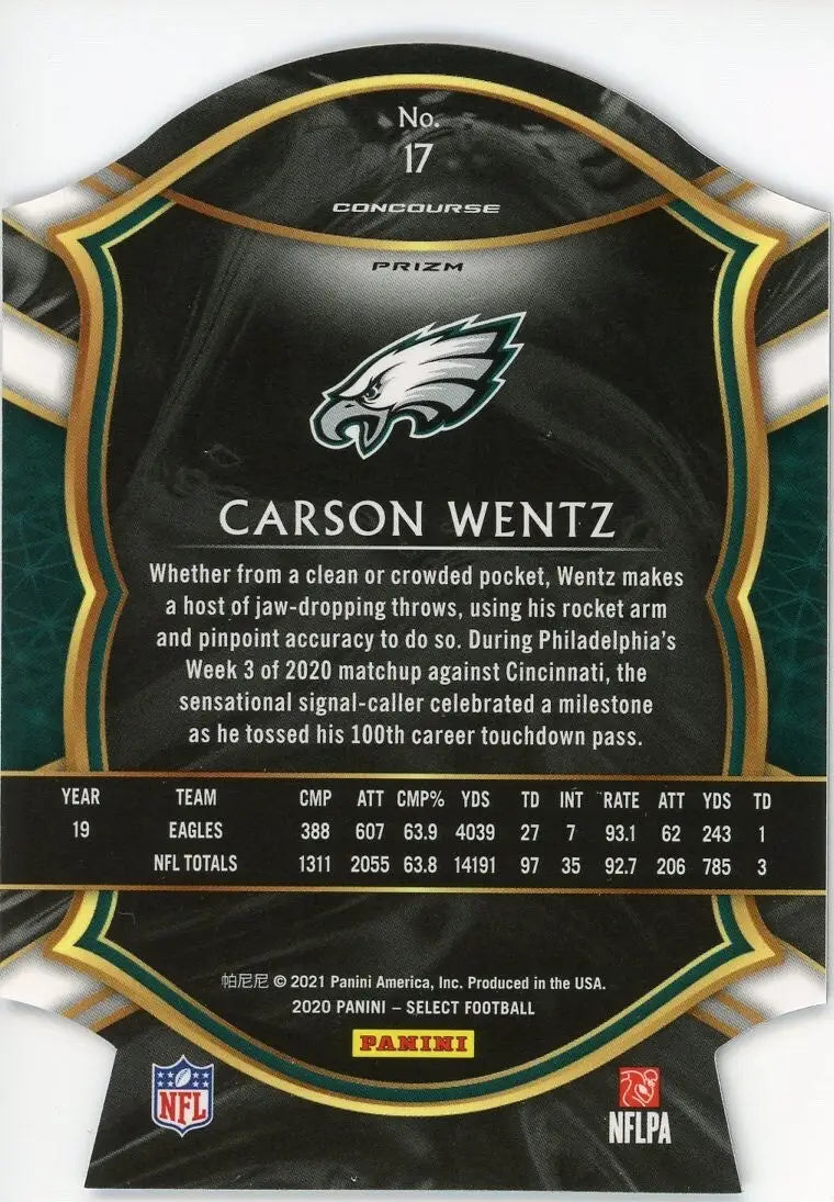Carson Wentz 2020 Panini Select Concourse Blue Die Cut #17 Philadelphia Eagles