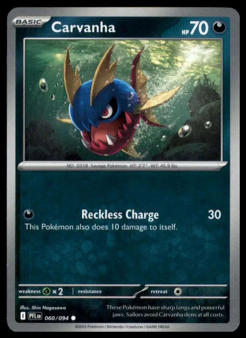 Carvanha 060/094 Me02: Phantasmal Flames Regular Pokemon - Pokémon Card Single