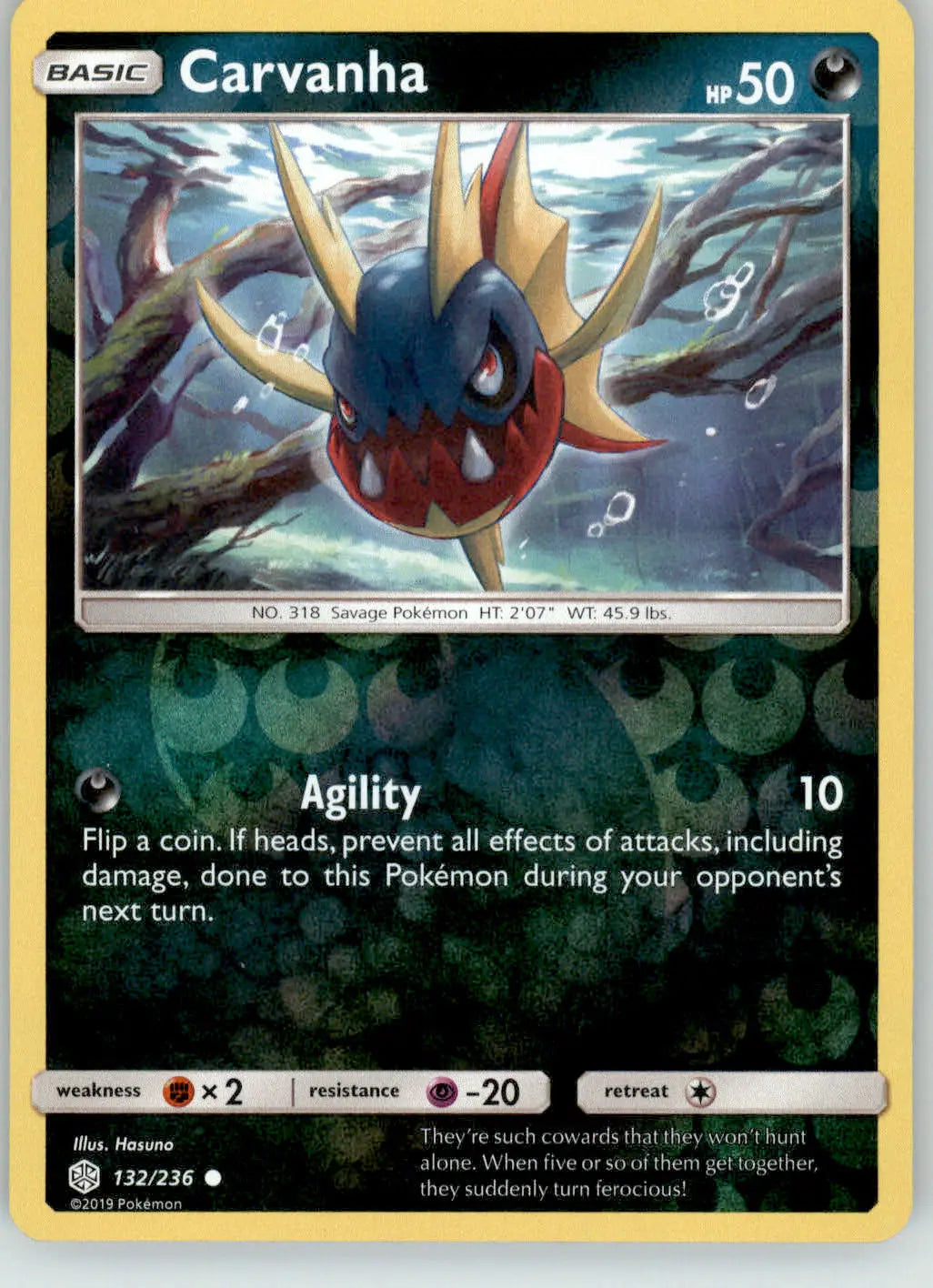 Carvanha - Cosmic Eclipse - 132/236 - Reverse Holo LP Pokemon - Pokémon Card Single
