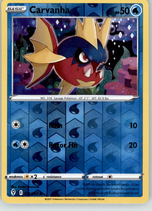 Carvanha - Evolving Skies - 035/203 - Reverse Holo LP Pokemon - Pokémon Card Single