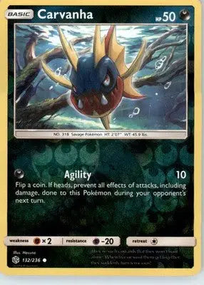 Carvanha - SM - Cosmic Eclipse - Reverse Holo LP - #132/236 - Pokémon Card Single