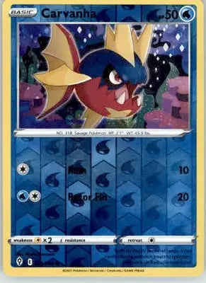 Carvanha - SWSH07: Evolving Skies - 035/203 - Reverse Holo LP - Pokémon Card Single