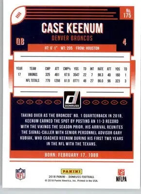 Case Keenum - 2018 Donruss - #175 - Football - Football Card Single