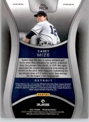 Casey Mize - 2021 Panini Prizm - #RC9 - Rookie Class Silver Prizm Baseball - Baseball Card Single