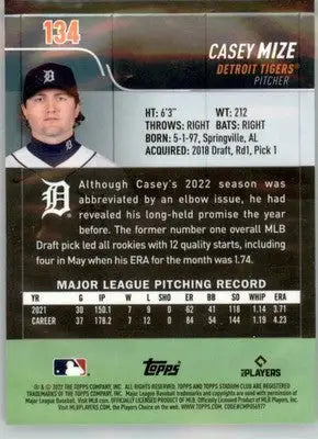 Casey Mize - 2022 Stadium Club Chrome - #134 - Baseball - Baseball Card Single