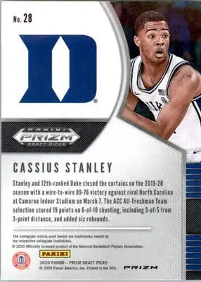 Cassius Stanley - 2020 Panini Prizm Draft Picks Collegiate - #28 - Pink Ice - Basketball Card Single