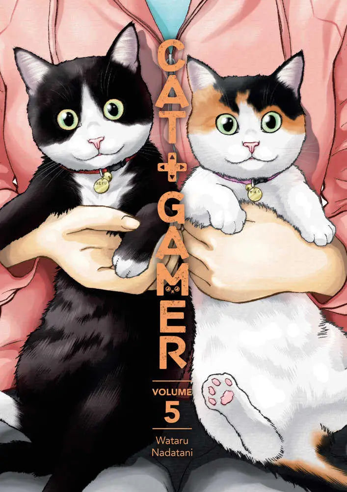 Cat + Gamer Volume 5 cover art featuring two cats with collars lounging together