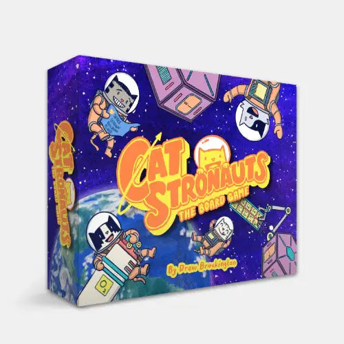 Box for the Catstronauts board game featuring a space station theme
