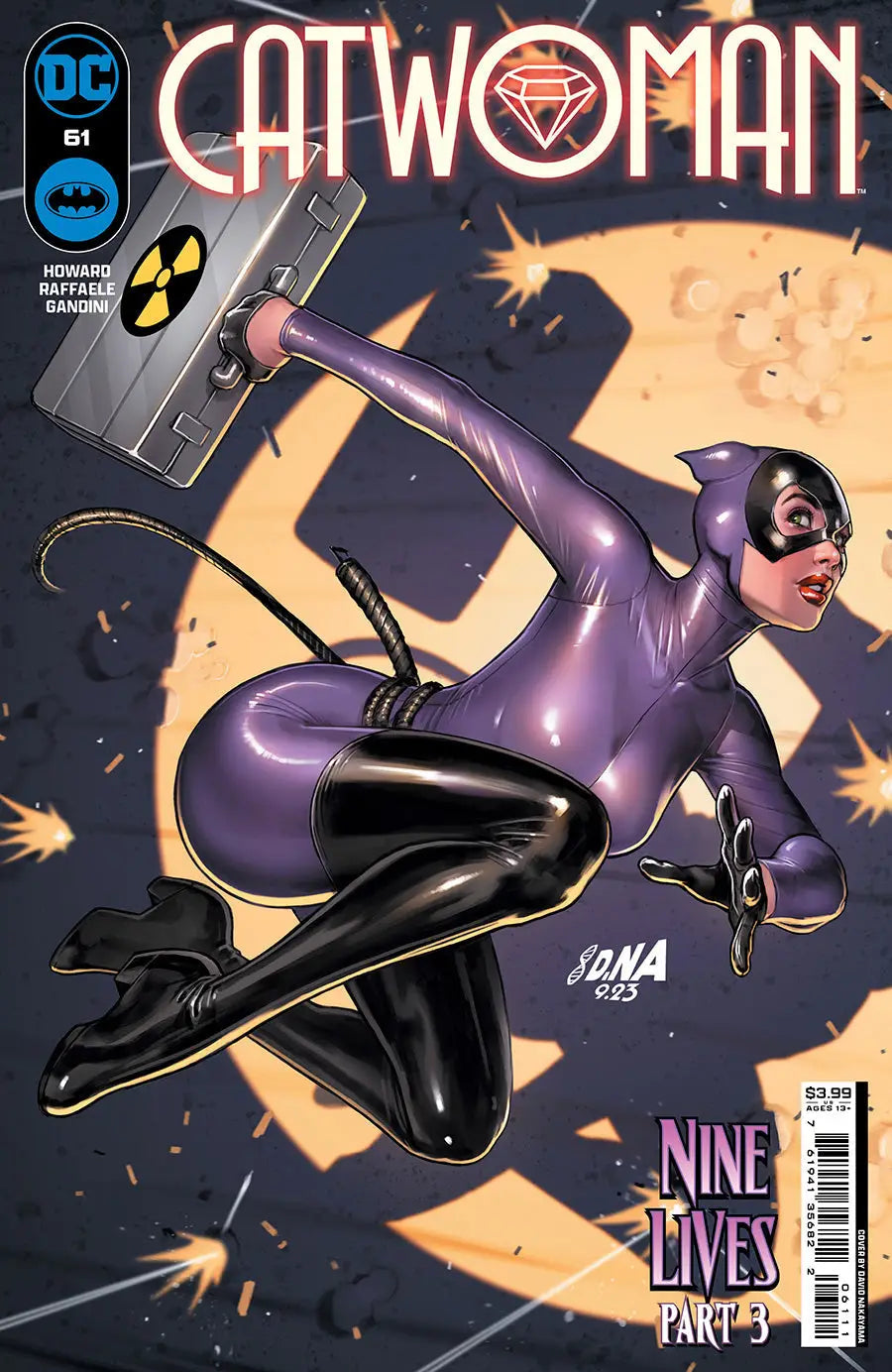 Comic book cover of Catwoman #61 by David Nakayama with a masked figure in action