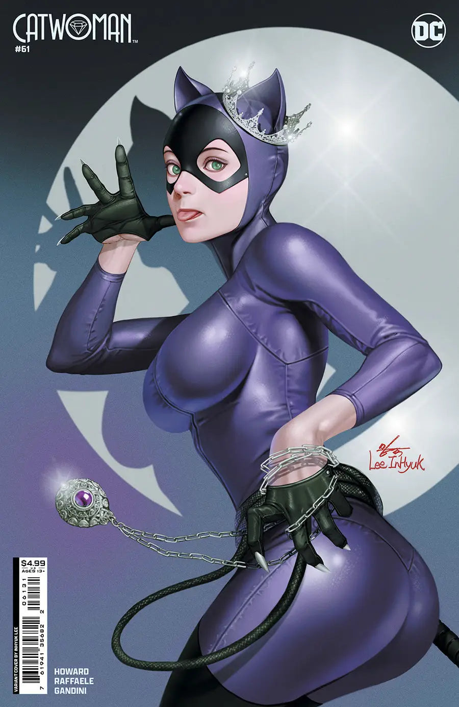 Catwoman #61 Cover C artwork on a trading card featuring her iconic purple costume