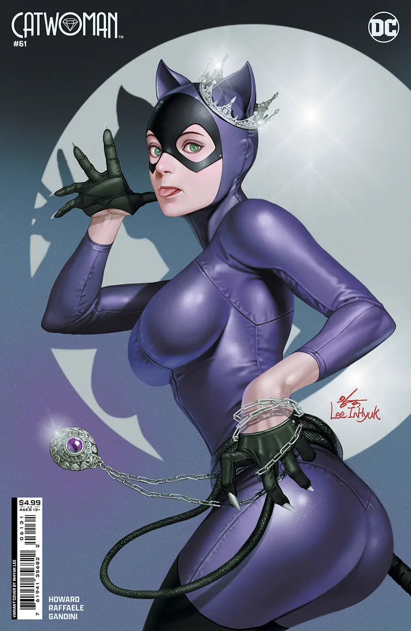 Catwoman #61 Cover C artwork on a trading card featuring her iconic purple costume