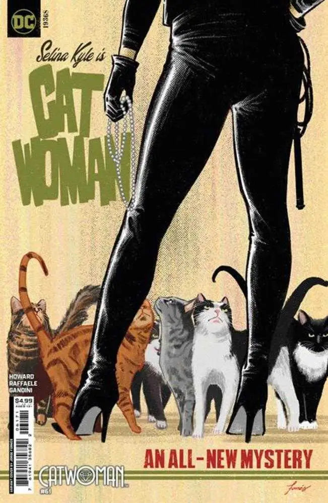 Catwoman #61 Cover F by Jorge Fornes features high heels and cats on trading cards