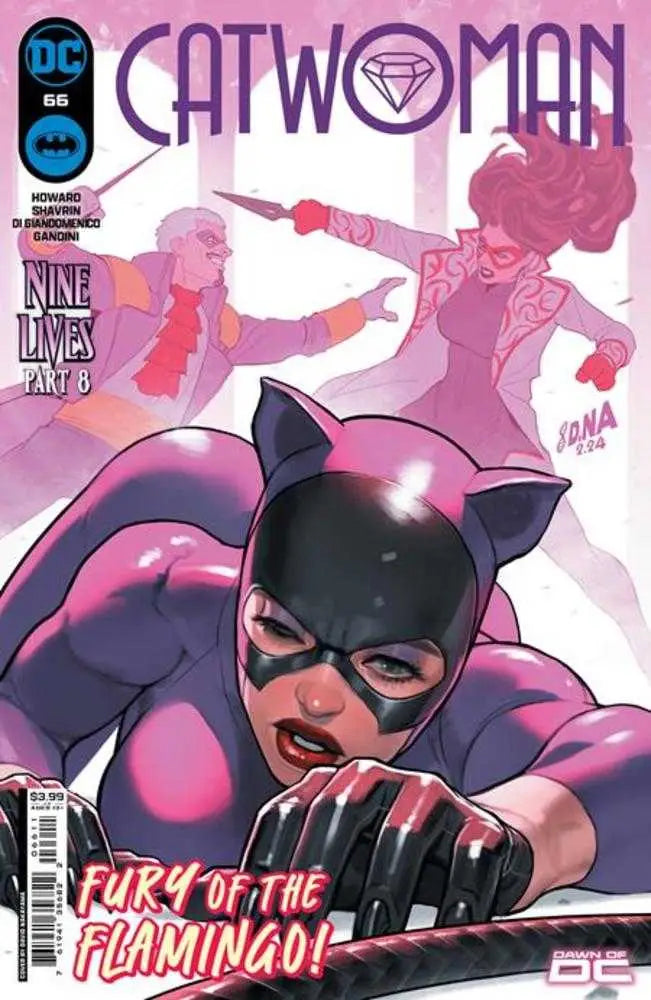 Comic book cover of Catwoman in black costume for Catwoman #66 trading cards collection